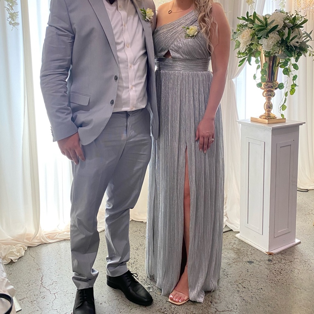 David’s Bridal Pleated Metallic Knit Gown